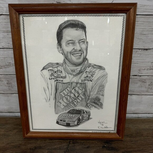 Tony Stewart #20 NASCAR Sketch Framed Dale Adkins Print Home Depot - Picture 2 of 5